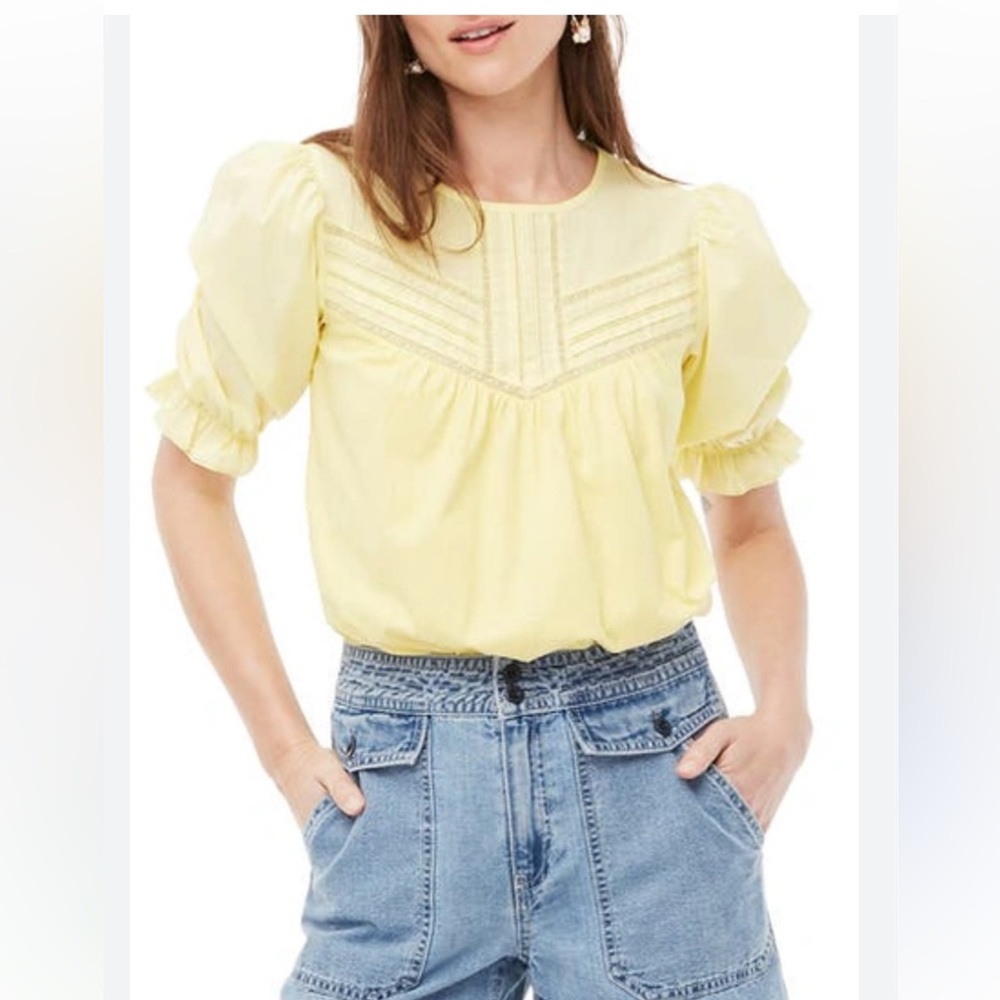 J Crew PUFF SLEEVE WOVEN LACE TOP IN VIVID YELLOW